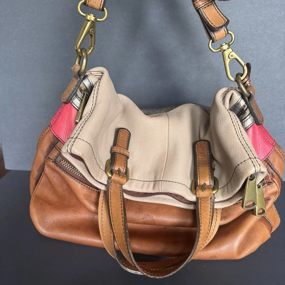 Fossil Explorer X-Large Foldover Crossbody Tote Brown Multicolor -